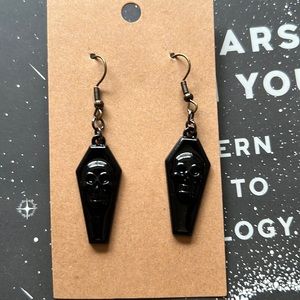 Homemade Little Black Coffin Earrings